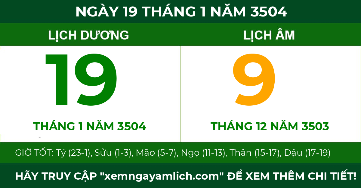 lịch âm ngày 19 tháng 1 năm 3504