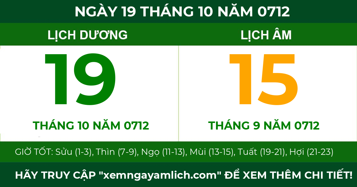 lịch âm ngày 19 tháng 10 năm 0712
