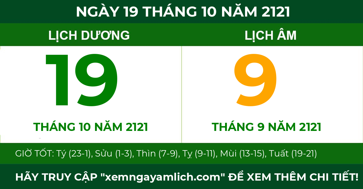 lịch âm ngày 19 tháng 10 năm 2121