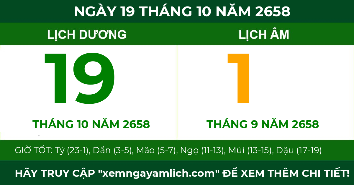 lịch âm ngày 19 tháng 10 năm 2658