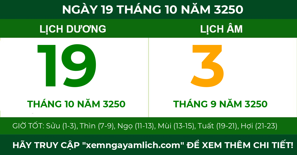 lịch âm ngày 19 tháng 10 năm 3250