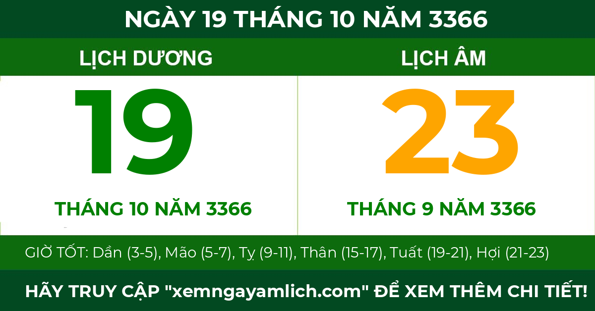 lịch âm ngày 19 tháng 10 năm 3366