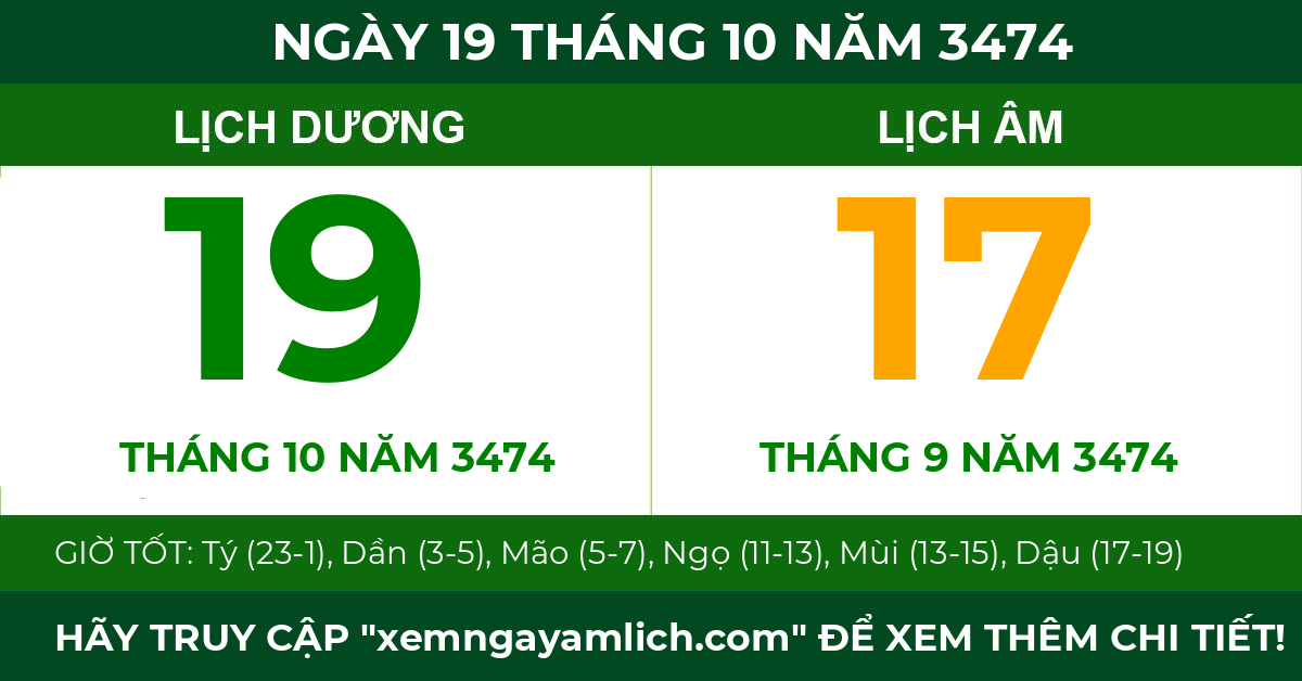 lịch âm ngày 19 tháng 10 năm 3474