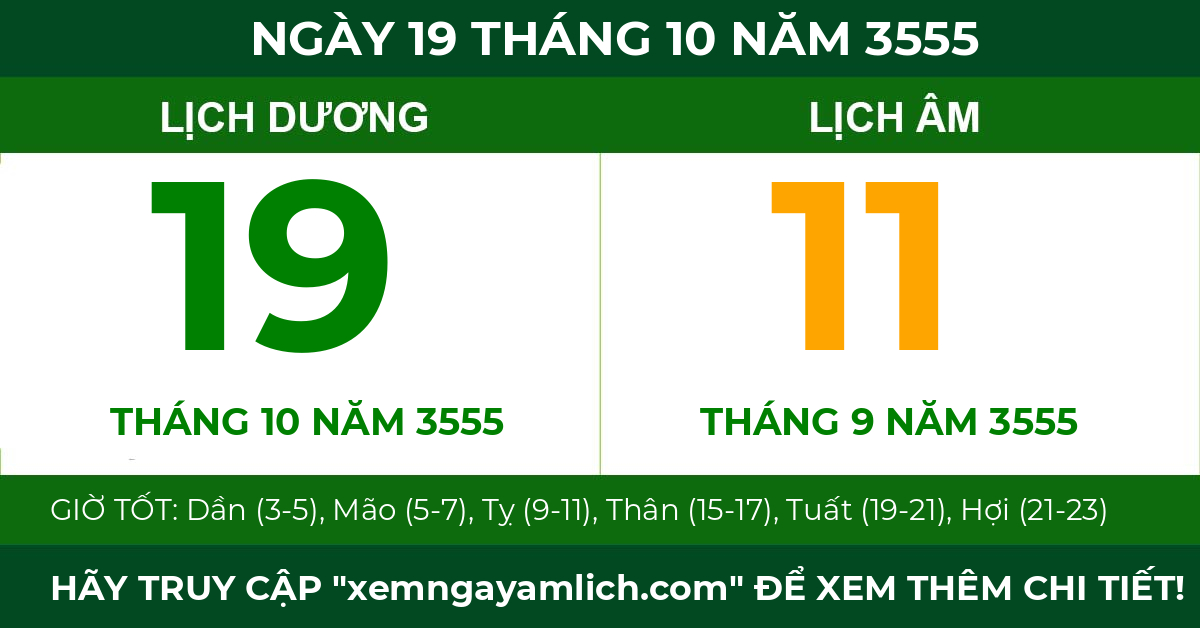 lịch âm ngày 19 tháng 10 năm 3555