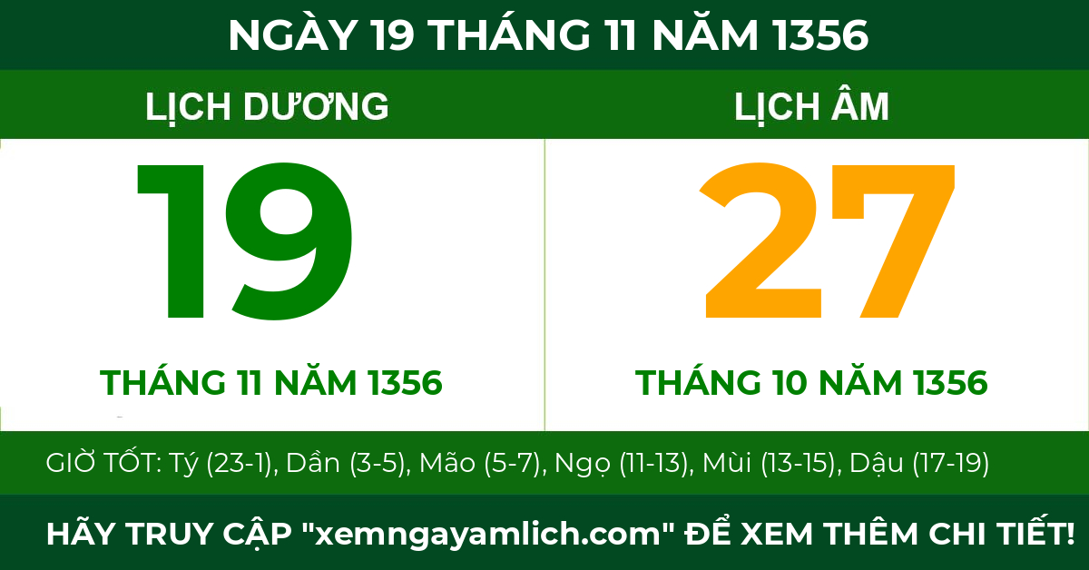 lịch âm ngày 19 tháng 11 năm 1356