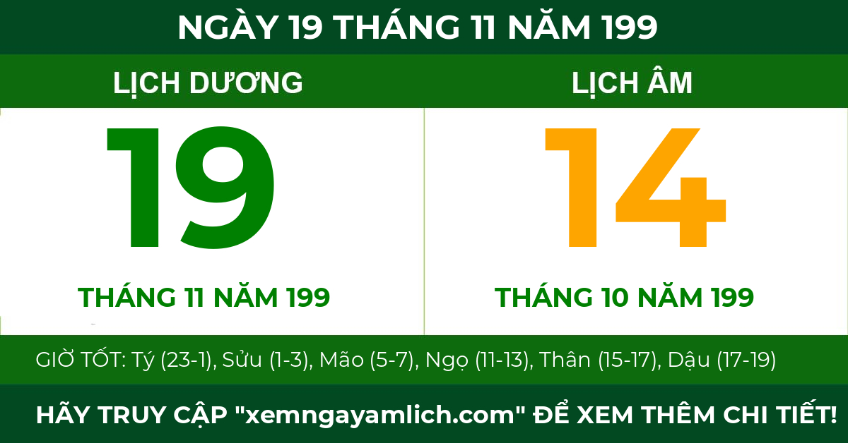 lịch âm ngày 19 tháng 11 năm 199