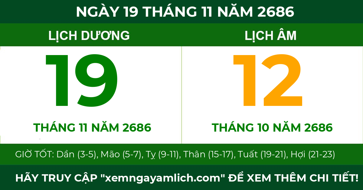 lịch âm ngày 19 tháng 11 năm 2686