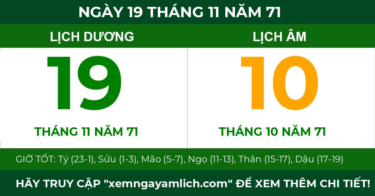 lịch âm ngày 19 tháng 11 năm 71