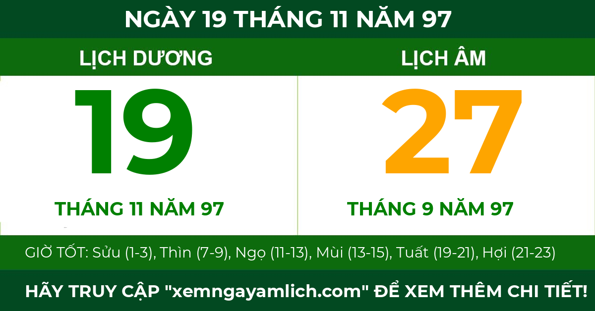 lịch âm ngày 19 tháng 11 năm 97