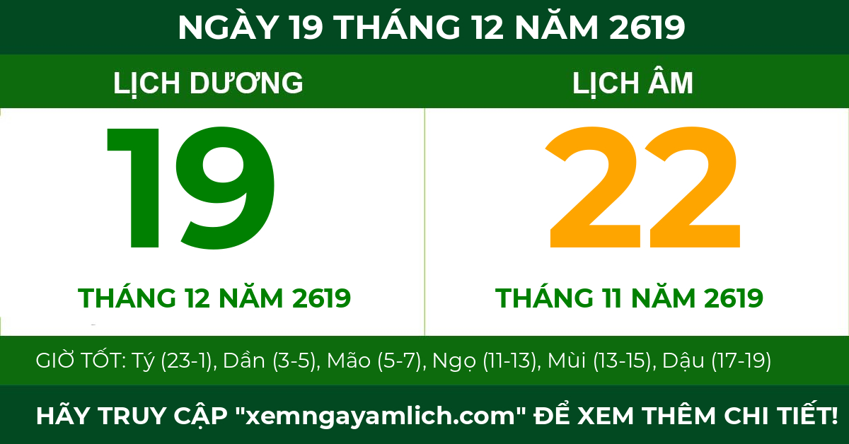 lịch âm ngày 19 tháng 12 năm 2619
