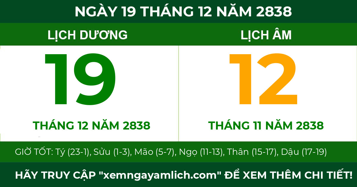 lịch âm ngày 19 tháng 12 năm 2838
