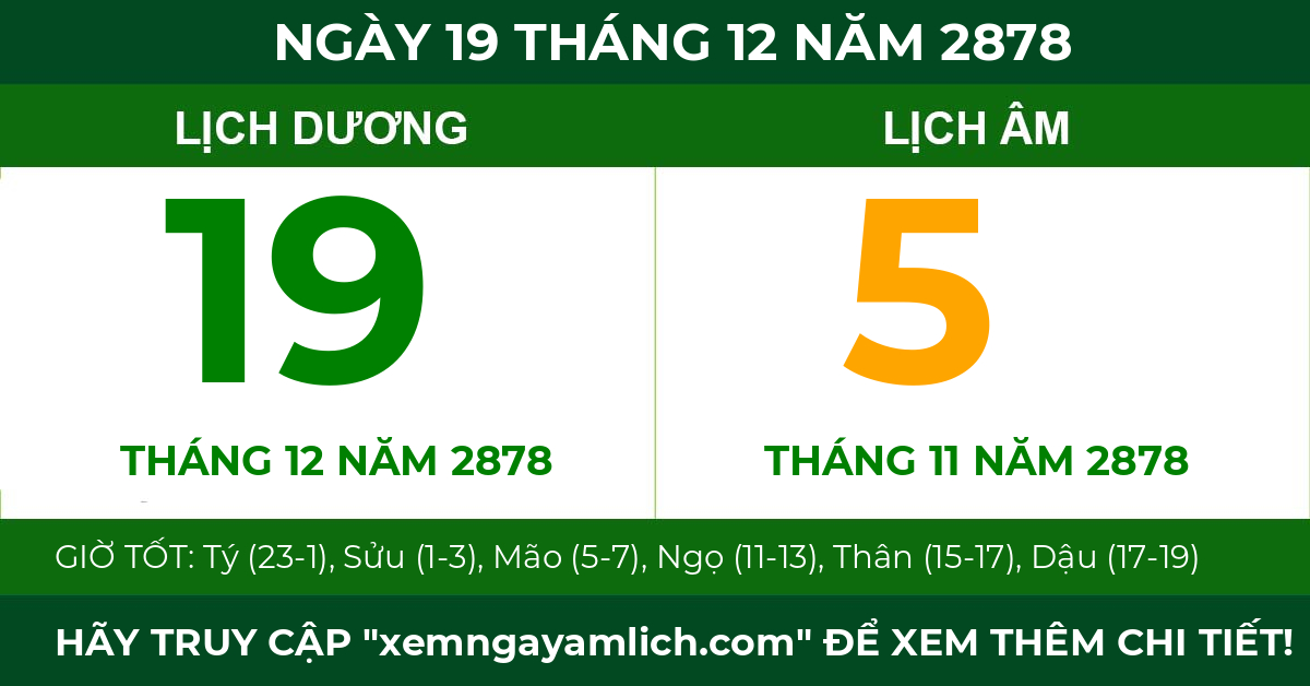 lịch âm ngày 19 tháng 12 năm 2878