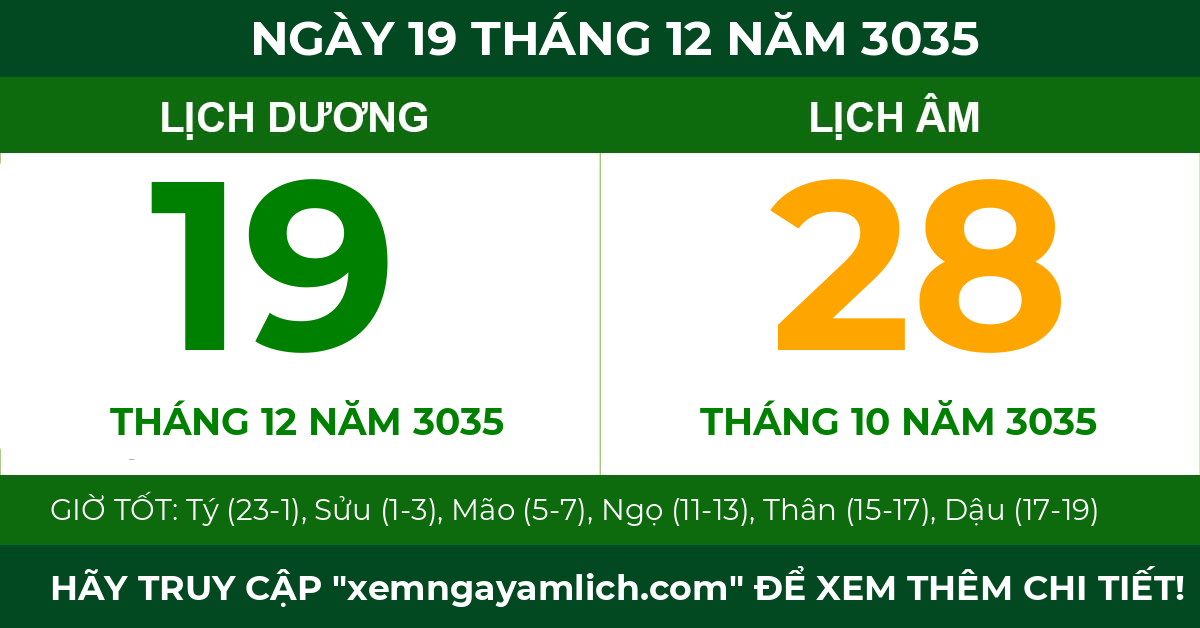 lịch âm ngày 19 tháng 12 năm 3035