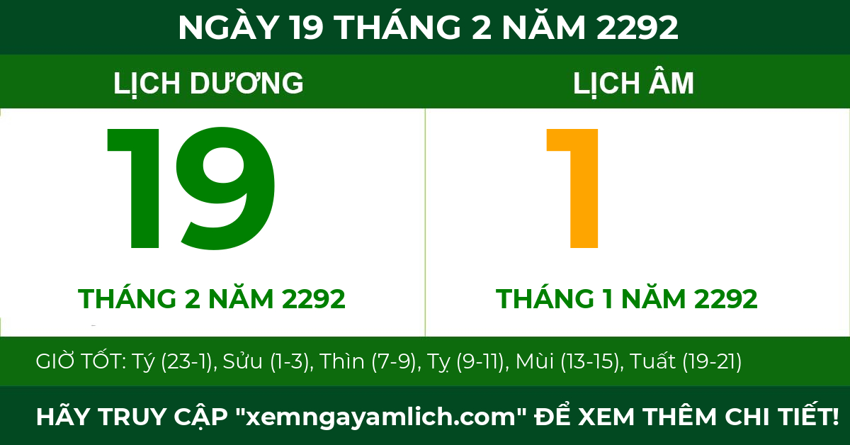 lịch âm ngày 19 tháng 2 năm 2292