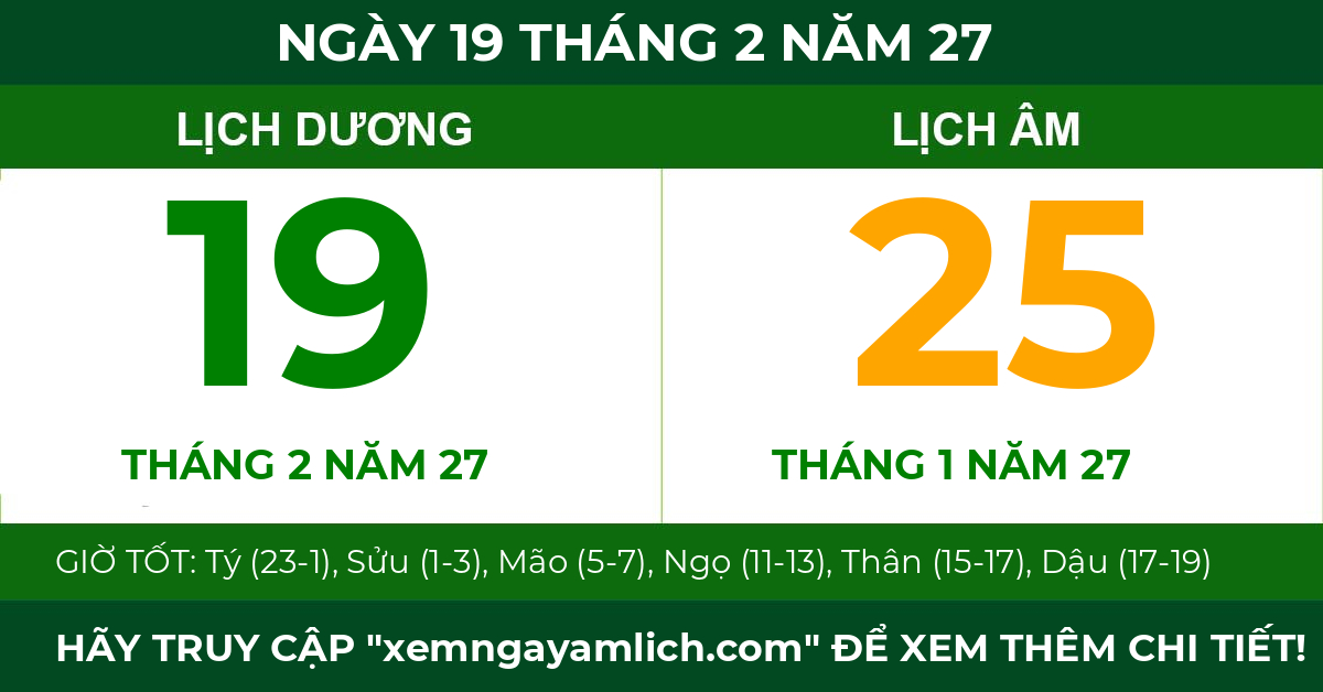 lịch âm ngày 19 tháng 2 năm 27