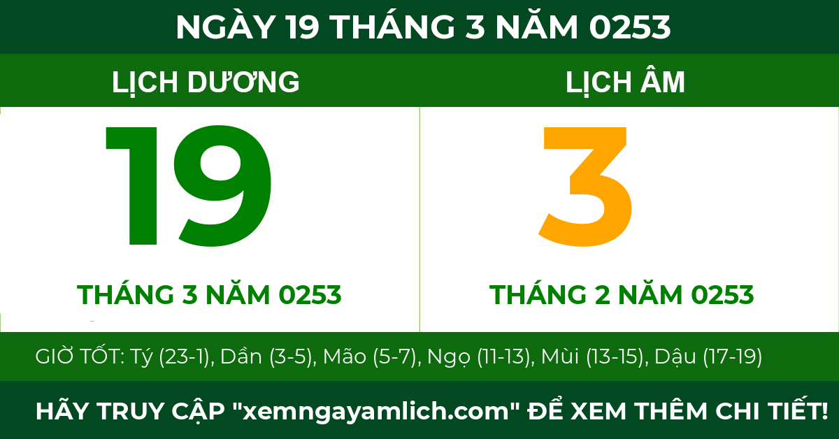 lịch âm ngày 19 tháng 3 năm 0253