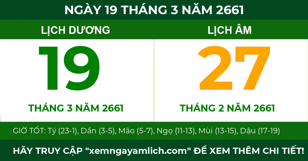 lịch âm ngày 19 tháng 3 năm 2661