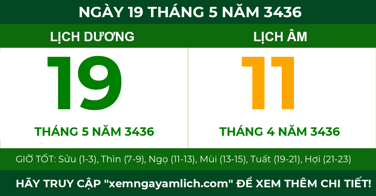 lịch âm ngày 19 tháng 5 năm 3436
