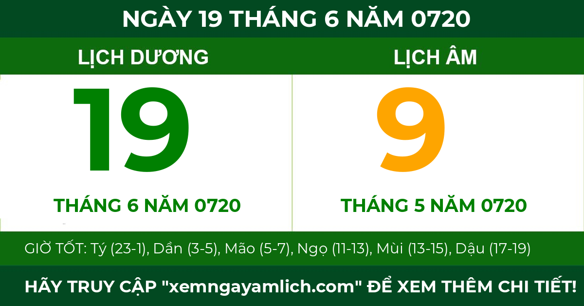 lịch âm ngày 19 tháng 6 năm 0720