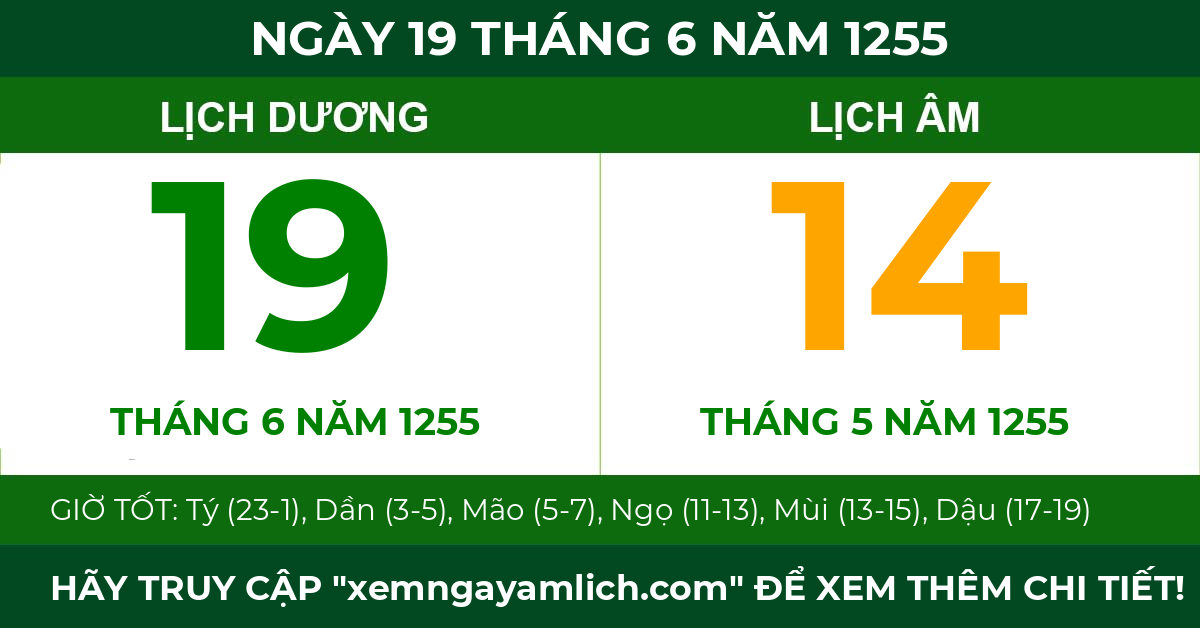lịch âm ngày 19 tháng 6 năm 1255