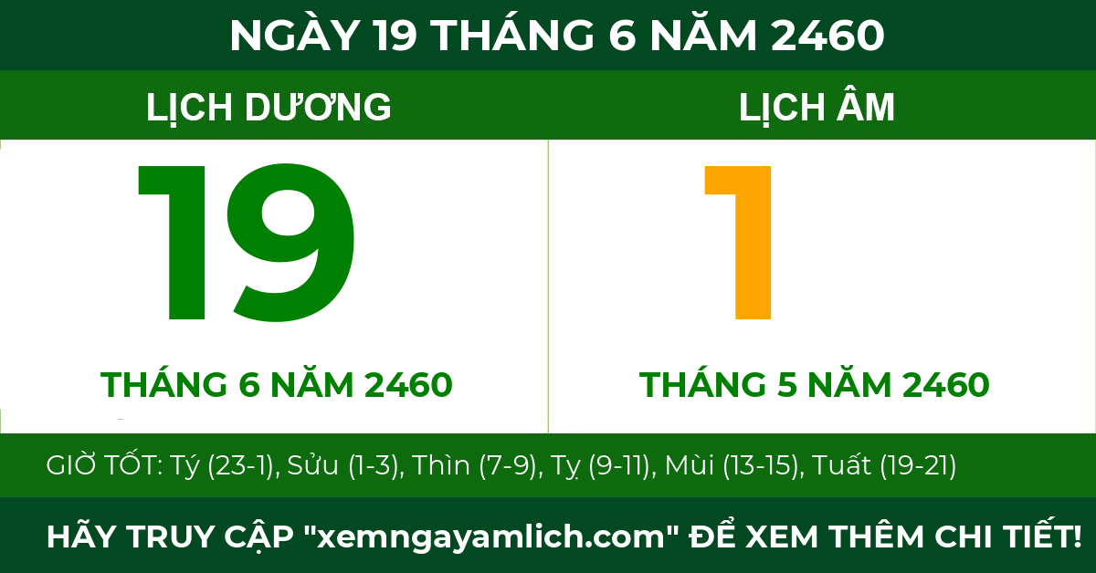 lịch âm ngày 19 tháng 6 năm 2460