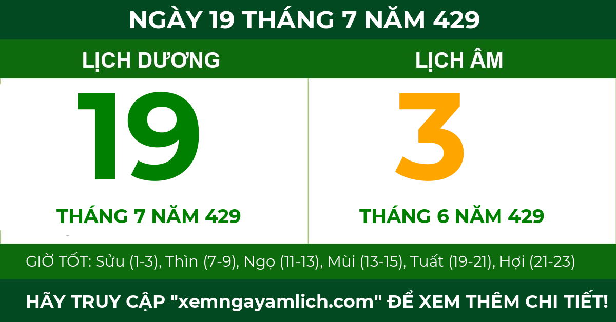 lịch âm ngày 19 tháng 7 năm 429