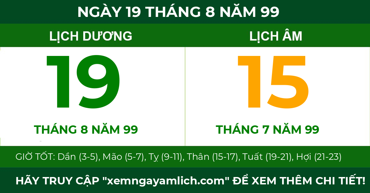 lịch âm ngày 19 tháng 8 năm 99