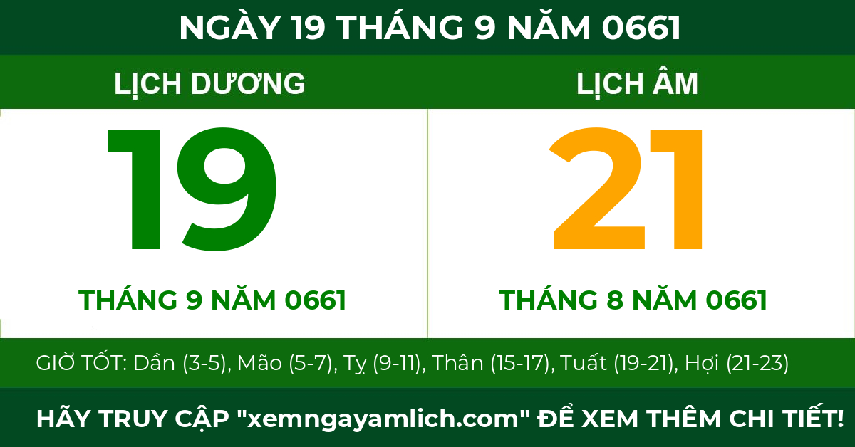lịch âm ngày 19 tháng 9 năm 0661