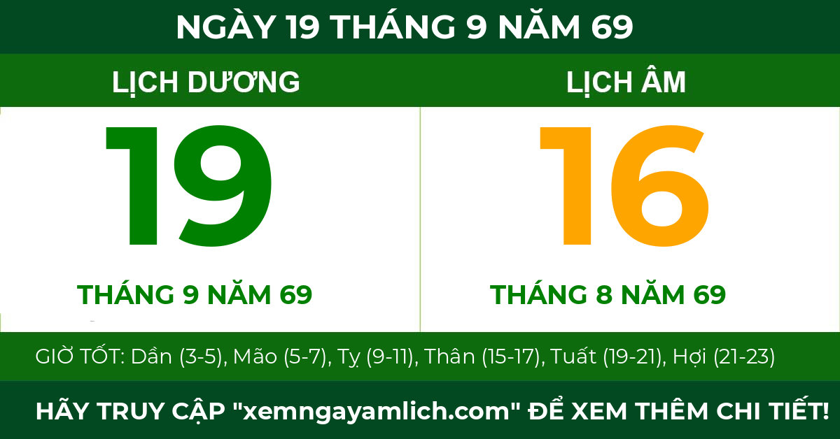 lịch âm ngày 19 tháng 9 năm 69