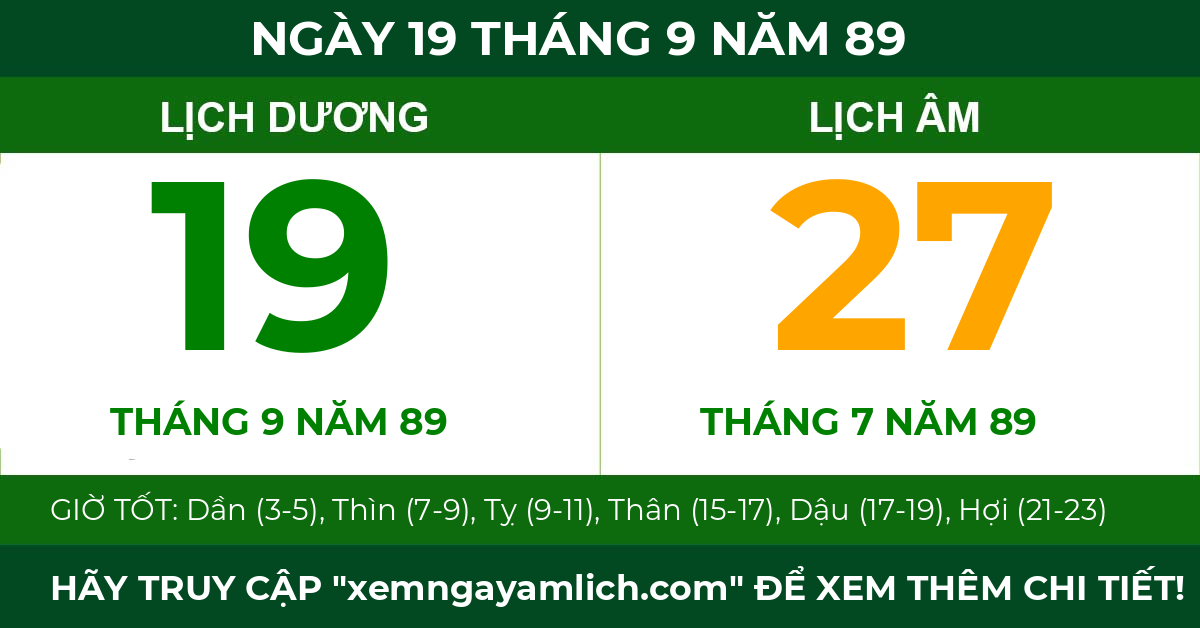 lịch âm ngày 19 tháng 9 năm 89