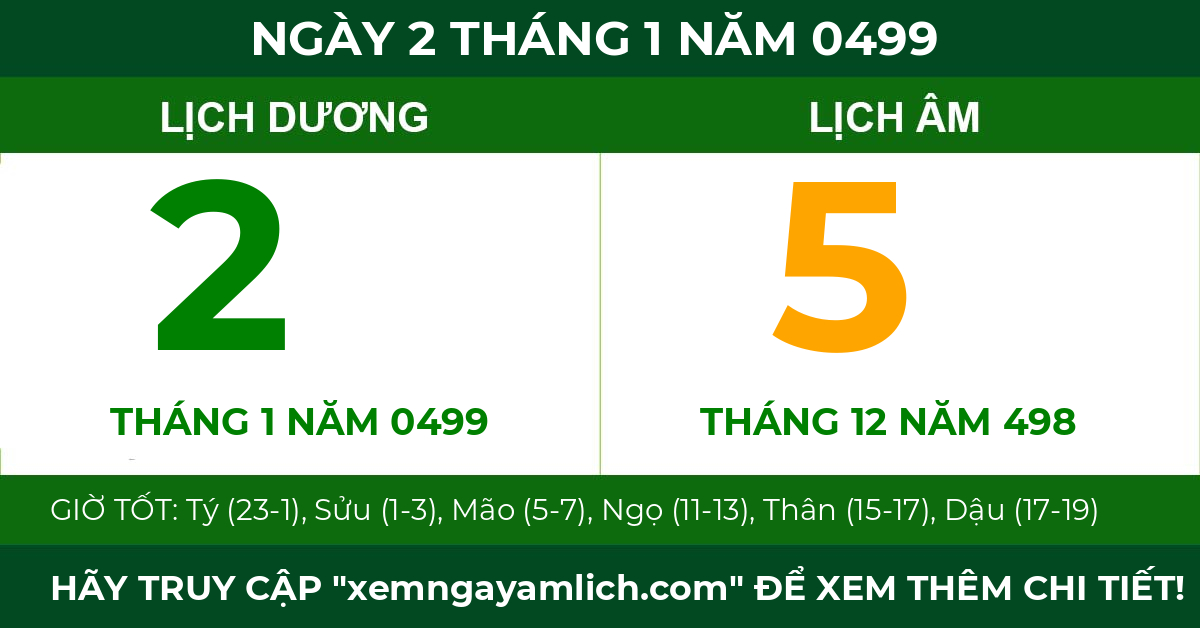 lịch âm ngày 2 tháng 1 năm 0499