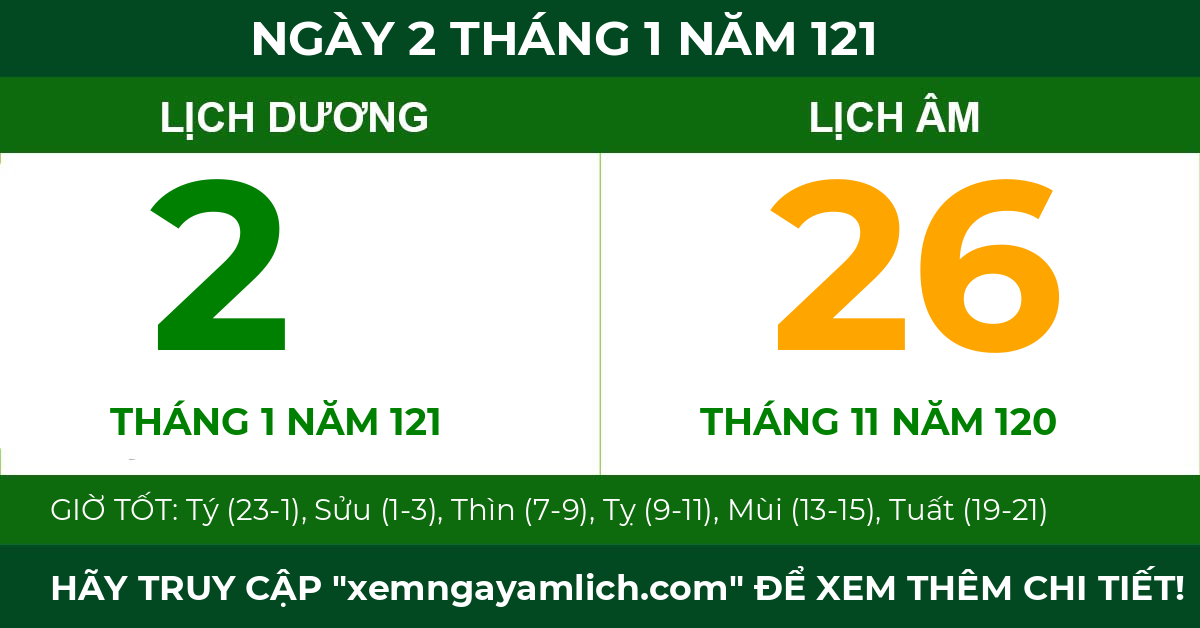 lịch âm ngày 2 tháng 1 năm 121