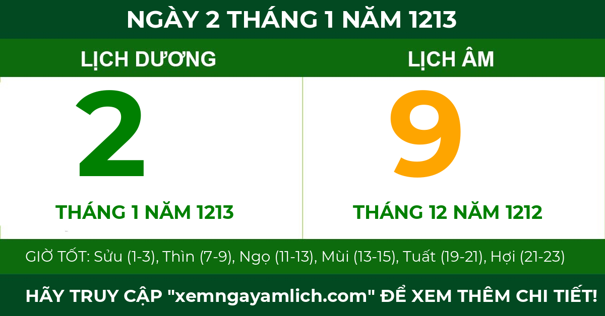 lịch âm ngày 2 tháng 1 năm 1213