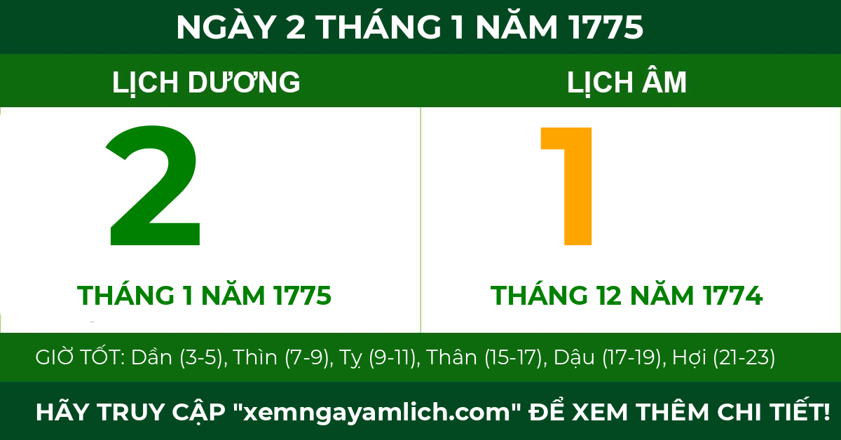 lịch âm ngày 2 tháng 1 năm 1775