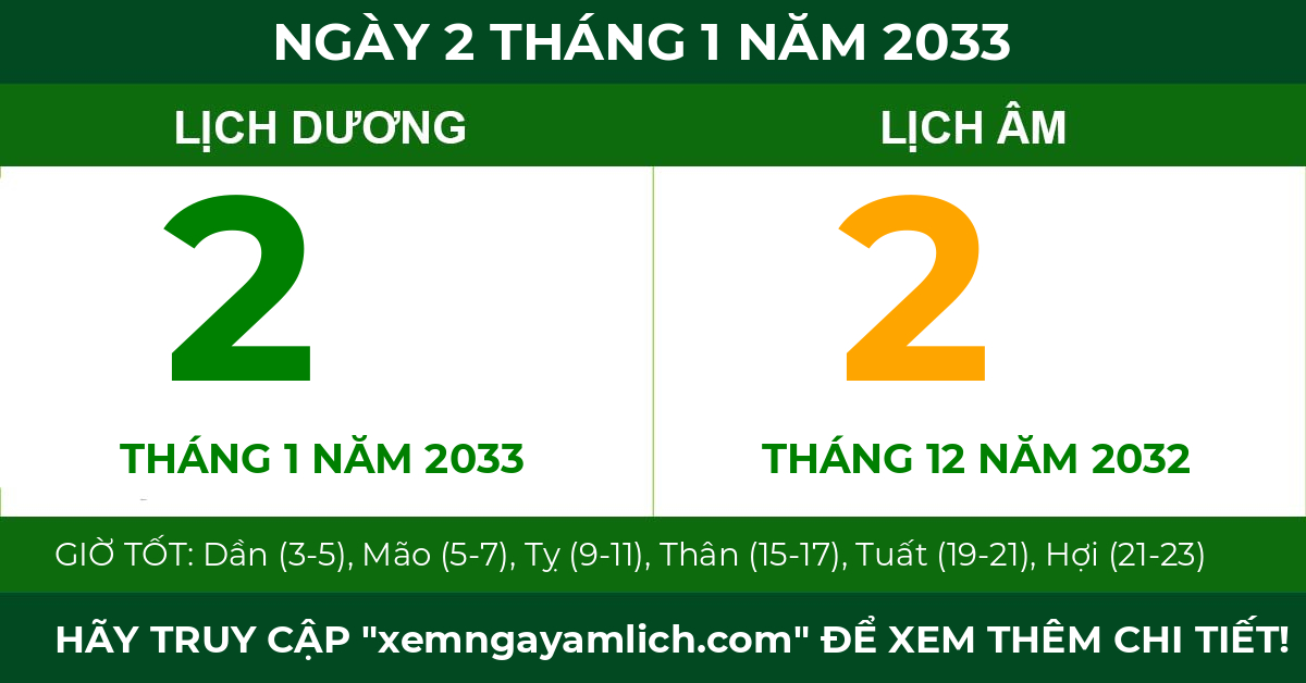 lịch âm ngày 2 tháng 1 năm 2033