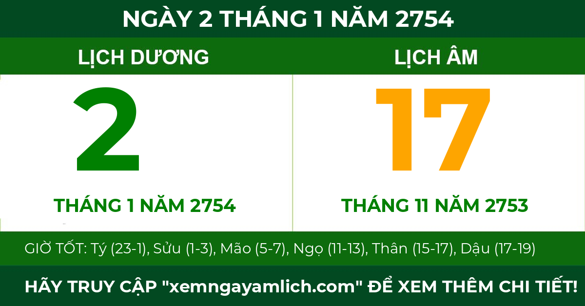 lịch âm ngày 2 tháng 1 năm 2754