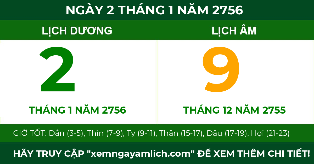 lịch âm ngày 2 tháng 1 năm 2756