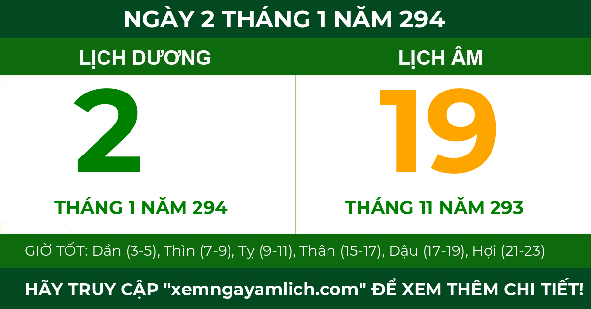 lịch âm ngày 2 tháng 1 năm 294