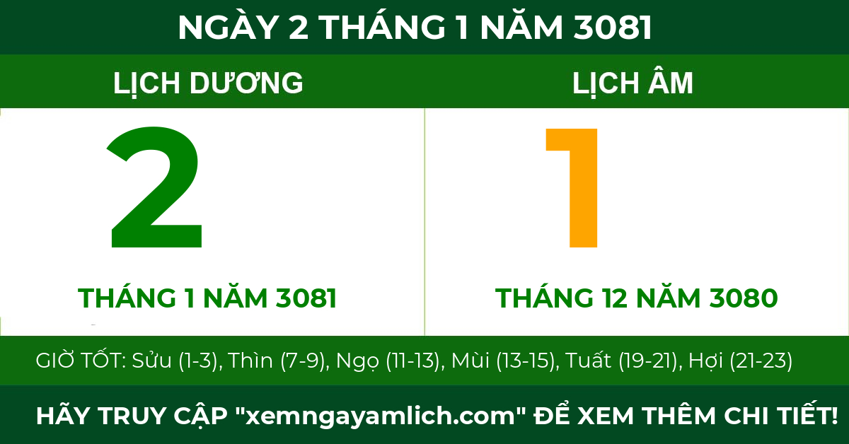 lịch âm ngày 2 tháng 1 năm 3081