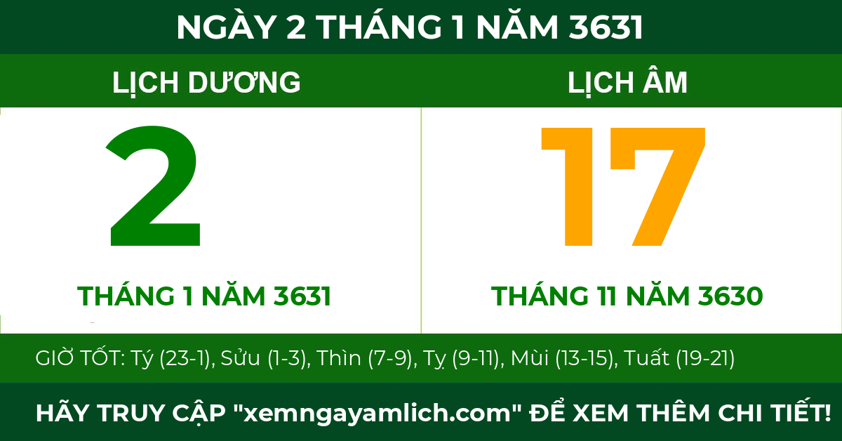 lịch âm ngày 2 tháng 1 năm 3631