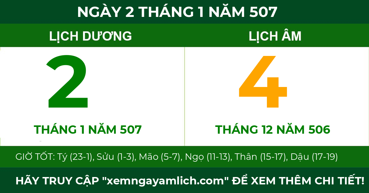 lịch âm ngày 2 tháng 1 năm 507