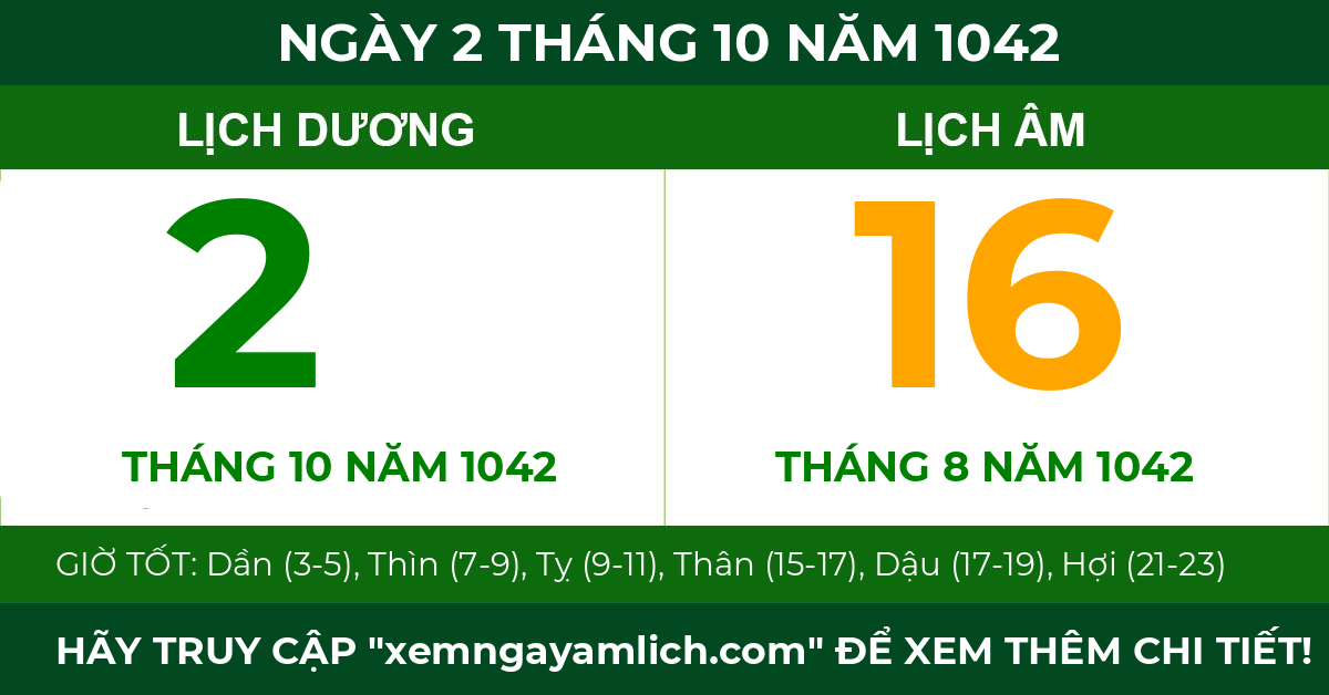 lịch âm ngày 2 tháng 10 năm 1042
