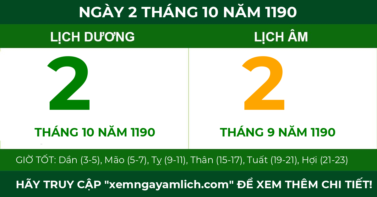 lịch âm ngày 2 tháng 10 năm 1190