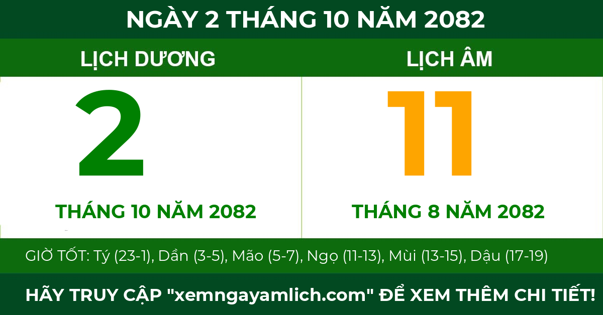 lịch âm ngày 2 tháng 10 năm 2082