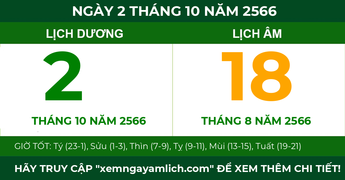 lịch âm ngày 2 tháng 10 năm 2566