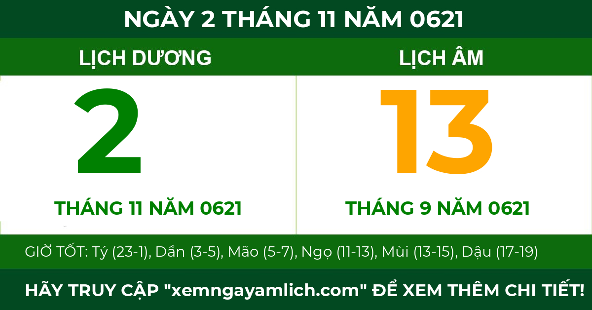lịch âm ngày 2 tháng 11 năm 0621