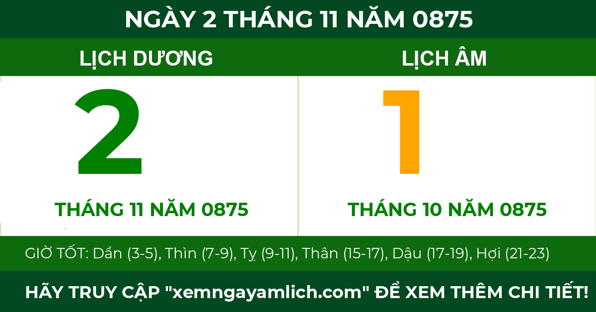 lịch âm ngày 2 tháng 11 năm 0875
