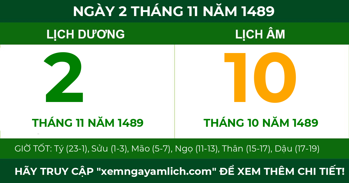 lịch âm ngày 2 tháng 11 năm 1489