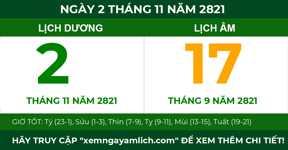 lịch âm ngày 2 tháng 11 năm 2821