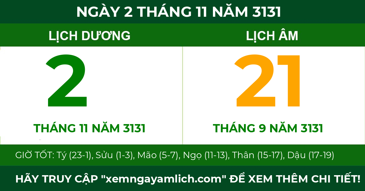 lịch âm ngày 2 tháng 11 năm 3131